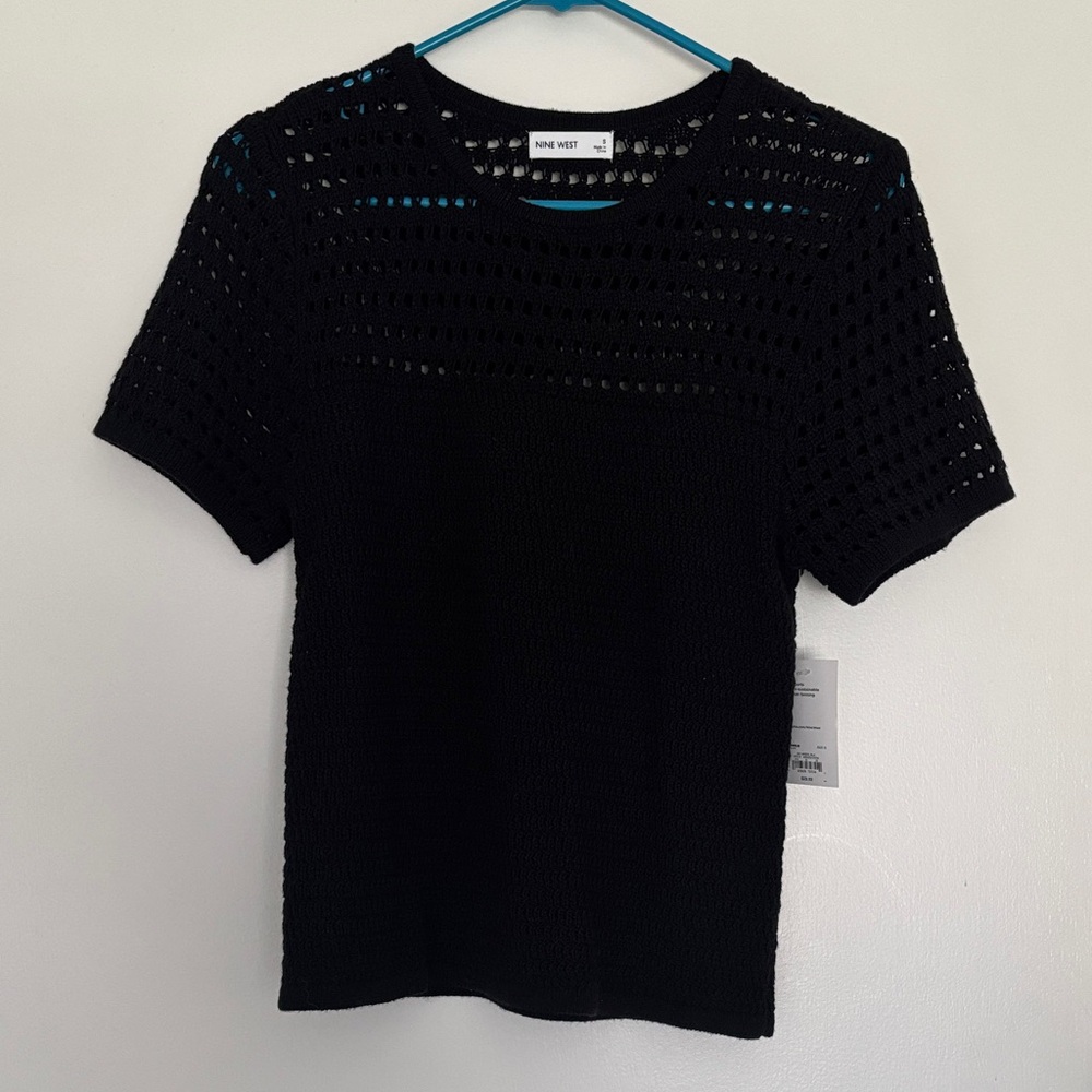 NEW WITH TAGS Nine West Black Knit Short Sleeve Top